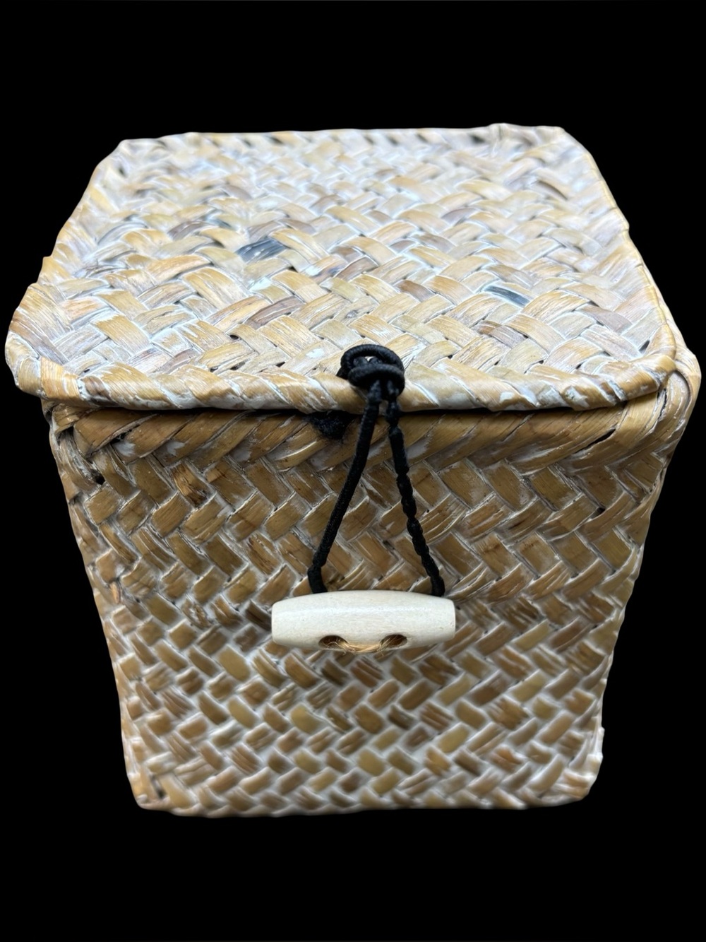 Boho Hand-Woven Lidded Storage Basket Box with Toggle Closure - 4”